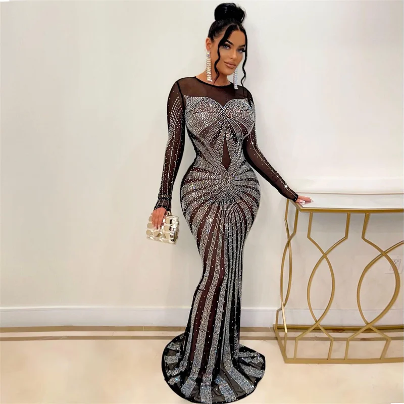Sparkly Rhinestone Club Party Dress - 섹시한 반짝 이는 크리스탈 라인 석