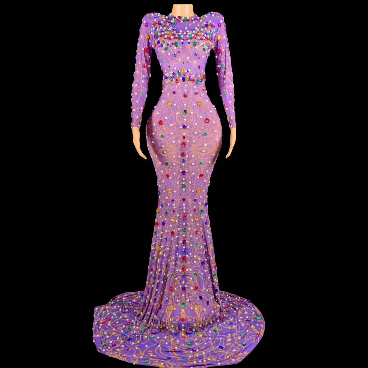 Sparkly Rhinestone Club Party Dress - 반짝 이는 라인 석 보라색 인어