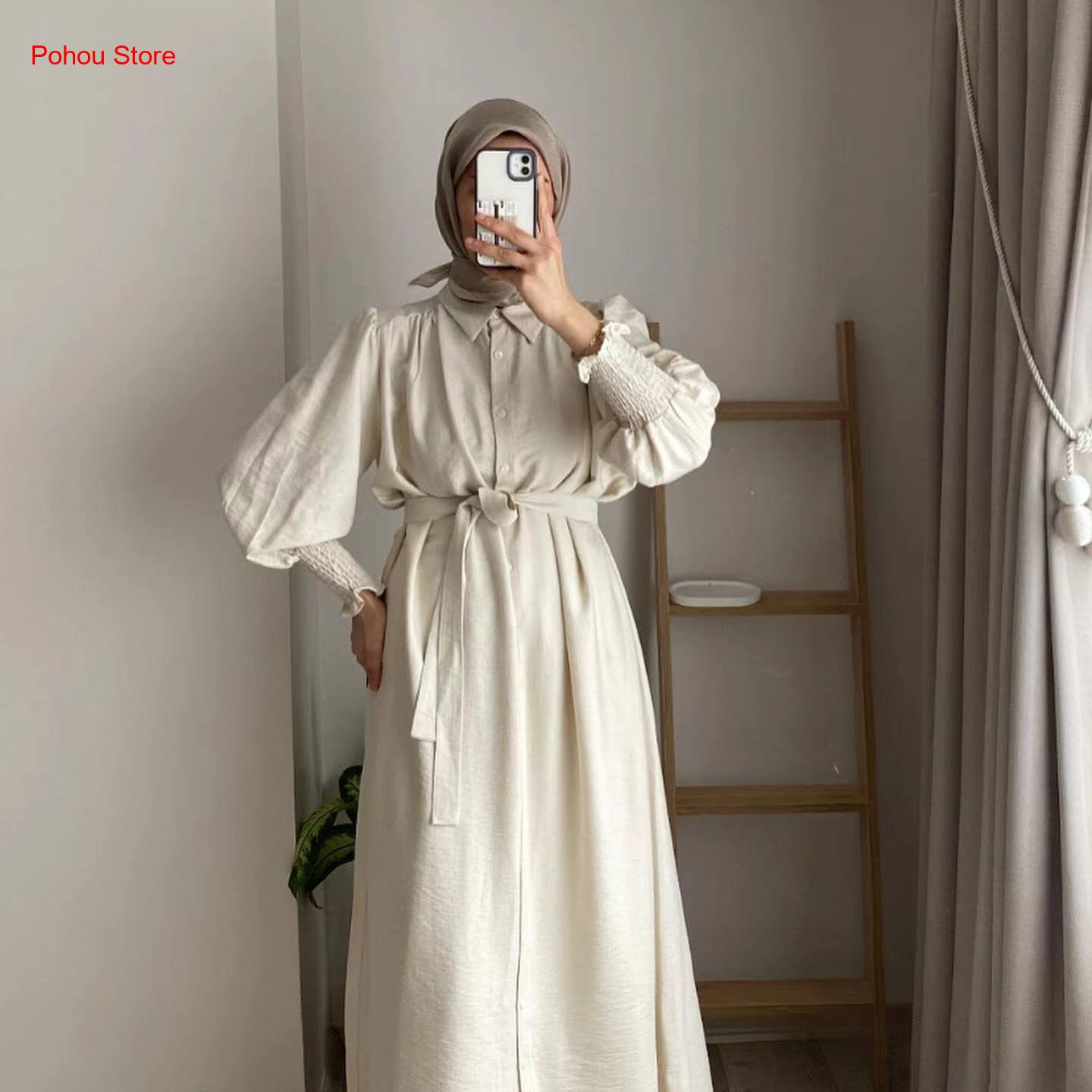 Korean Style A Line Shirt Dress - 한국 스타일 셔츠 드레스 여성용 하이웨이스트