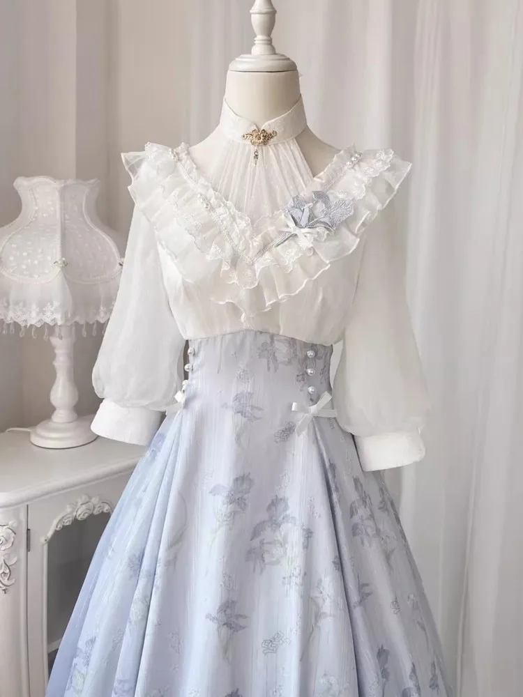 French Vintage Floral Midi Dress - 우아한 여성 여름 프랑스 빈티지 꽃