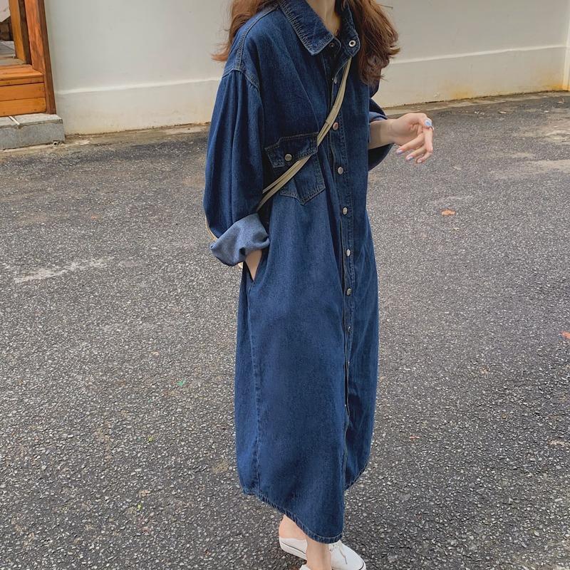 Korean Style A Line Shirt Dress - 2026 새로운 여성 데님 셔츠 드레스