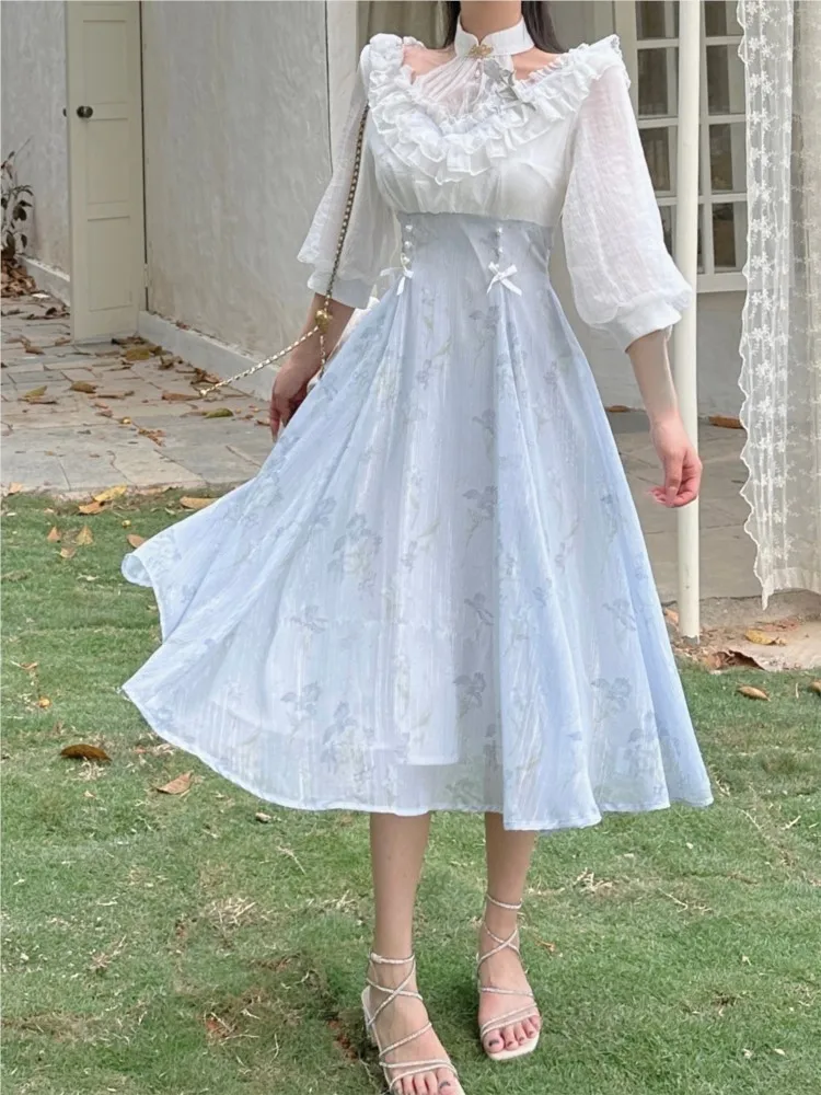 우아한 여성 여름 프랑스 빈티지 꽃 미디 드레스 한국어 - French Vintage Floral Midi Dress 리뷰 및 가격
