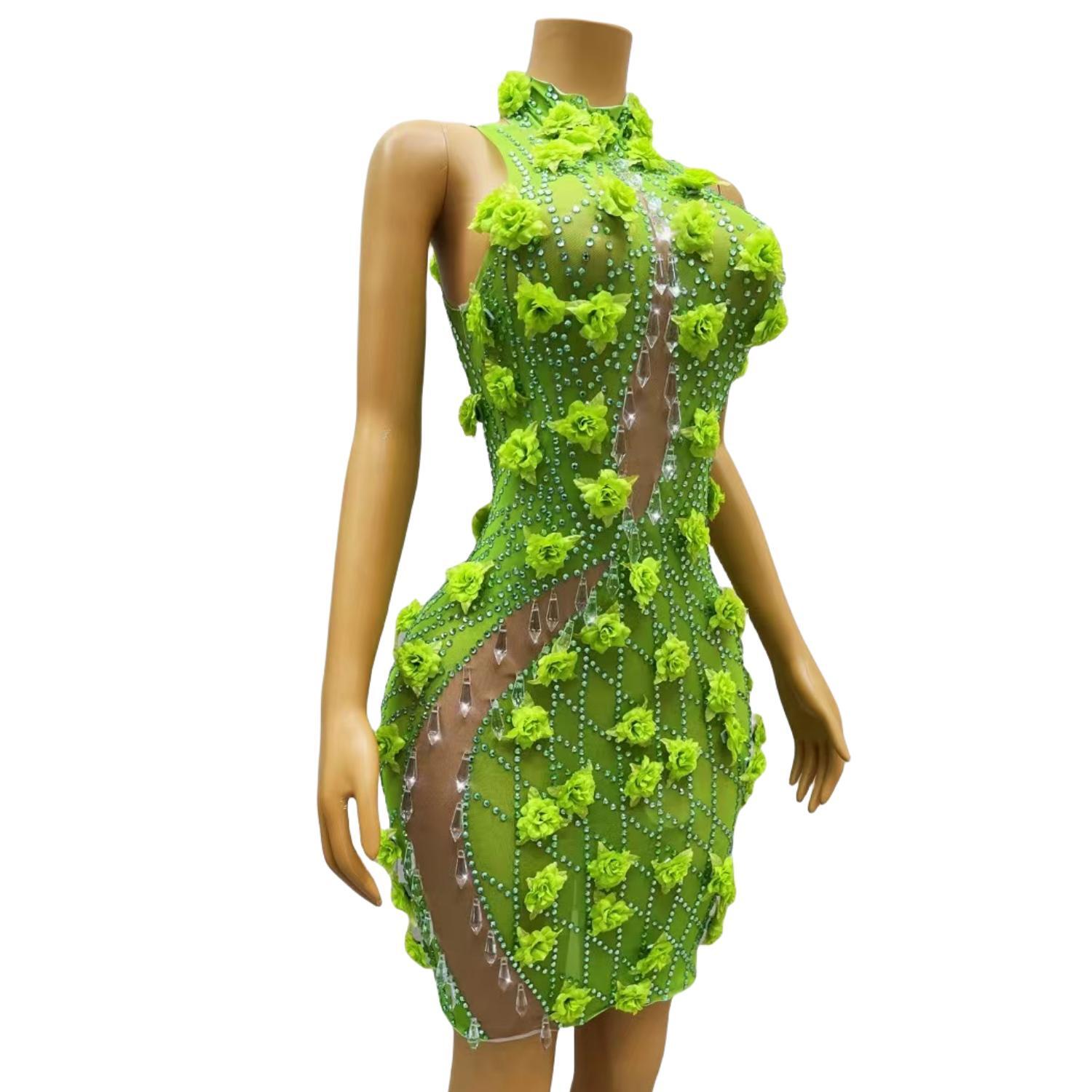 세련된 반짝 이는 크리스탈 라인 석 그린 Bodycon - Sparkly Rhinestone Club Party Dress 리뷰 및 가격