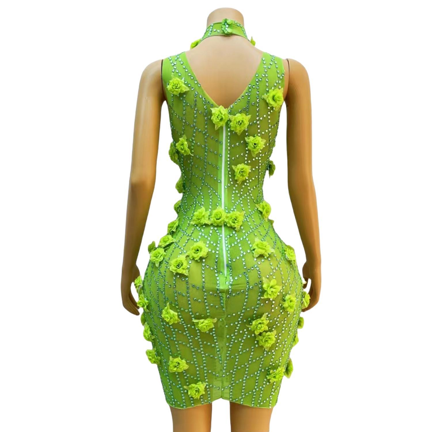 세련된 반짝 이는 크리스탈 라인 석 그린 Bodycon - Sparkly Rhinestone Club Party Dress 리뷰 및 가격